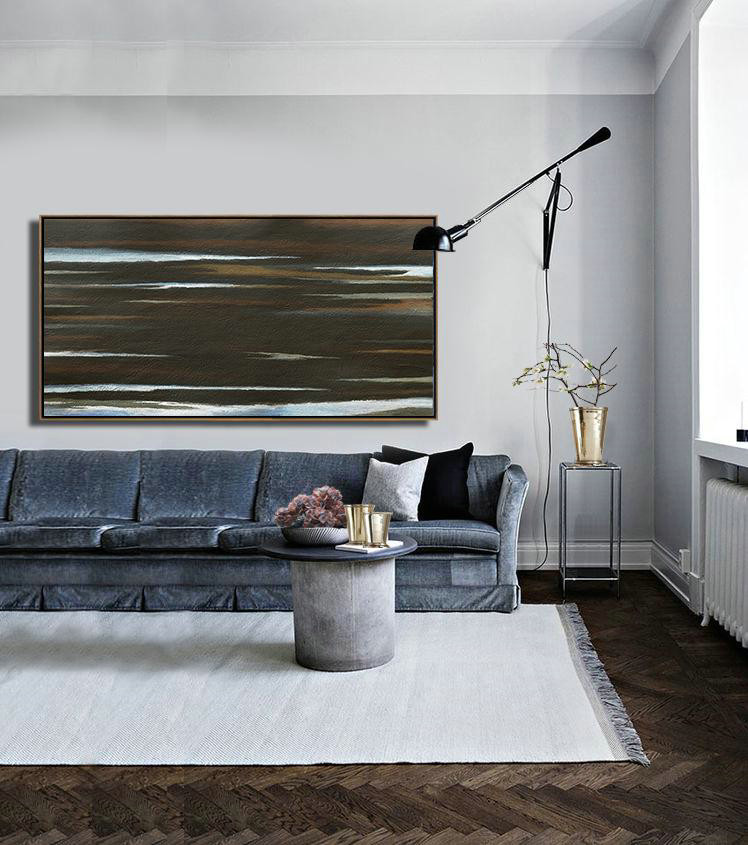 Extra Large 72" Acrylic Painting,Hand Painted Panoramic Abstract Painting,Art Work,Black,Brown,White.etc